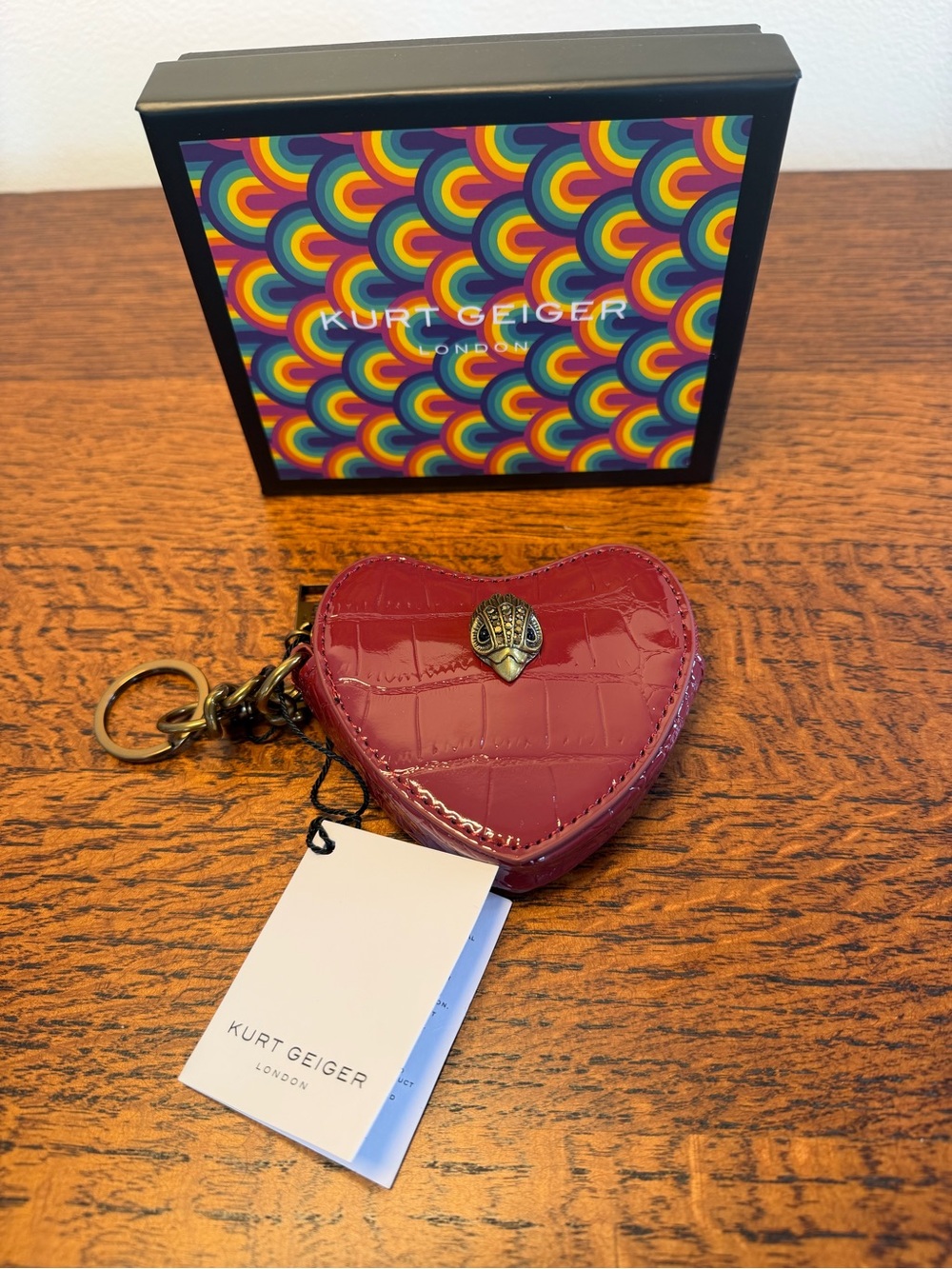 NWT Kurt Geiger Kensington Heart Charm Coin Coin Pouch Keyring w/Box